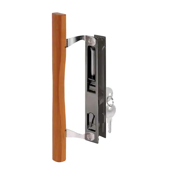 Sliding glass door lock and handle hardware